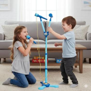 Imagem de Microfone Duplo Infantil Karaokê Criança Música Brinquedo com Luz e Som