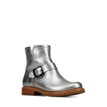 Imagem de Frye Botas femininas Veronica de 13,5 cm – Couro de flor integral com ferragens de metal antigo e sola de borracha, estrutura de costura genuína, Prata - Austin Flex, 36