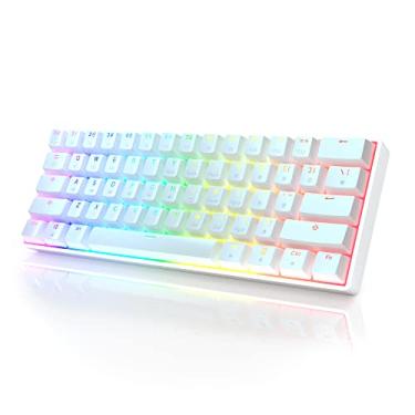 Imagem de Teclado mecânico para jogos HK GAMING GK61s – 61 teclas multicoloridas RGB iluminado por LED retroiluminado com fio, programável para PC/Mac gamer (Gateron, marrom mecânico, branco)
