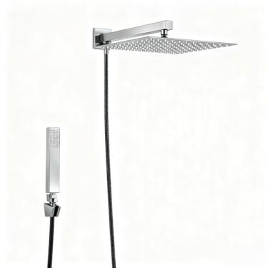 Imagem de Kit Ducha Chuveiro De Banheiro 30cm Inox Quadrada Com Ducha Manual+1,5m Mangueira Preto/Cromado (Chrome 30cm)