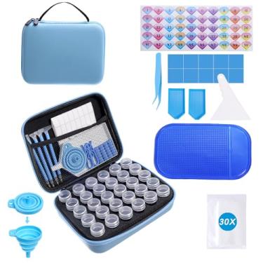 Imagem de LYMUSUMI Diamond Art Storage 30 compartimentos para adultos caixas de armazenamento de contas portáteis para acessórios e ferramentas de pintura de diamante azul
