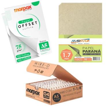 Imagem de Kit encadernação 75g Offset A5 + Papel Paraná + wire-o - Marpax