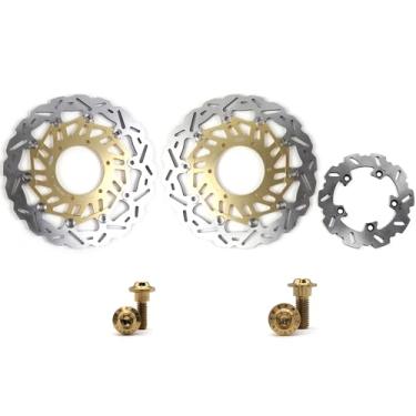 Imagem de Arashi Discos de freio dianteiros traseiros rotores com parafusos de montagem para Suzuki GSXR 1000 GSXR1000R 2017-2019 ABS 2017-2021, peças de acessórios de substituição de motocicleta