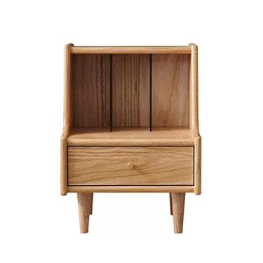 Imagem de GRFIT Mesa de cabeceira de madeira com 1 gaveta e prateleira de armazenamento aberta, mesa de cabeceira com textura de madeira natural, mesa lateral de destaque, mesa lateral de sofá, mesa de
