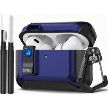 Imagem de Compatível com AirPods Pro 3 Case Lock 2025, capa protetora à prova de choque para AirPods iPod Pro 3ª geração para homens e mulheres com kit de limpeza e mosquetão preto/azul