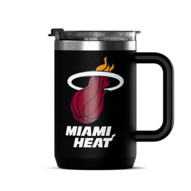 Imagem de Hydrapeak Caneca de café com isolamento térmico Miami Heat 510 g oficialmente licenciada pela NBA com tampa, copo de café de aço inoxidável isolado, sem BPA, parede dupla com alça, caneca de chá