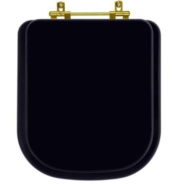 Imagem de Tampa de Vaso Laqueado Piano Preto para bacia Deca com Ferragem Dourad