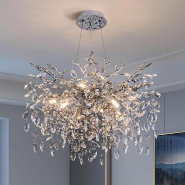 Imagem de Lustre com pingente de cristal Witkey 23,6" prata 8 luzes 110V