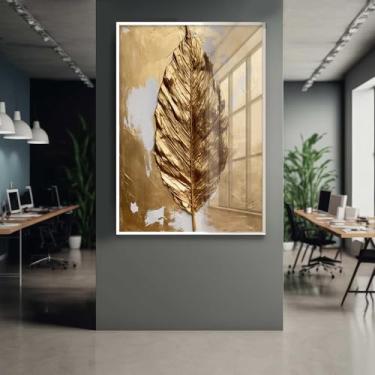 Imagem de Quadro Decorativo com Moldura e Acrilico Cristal Vidro Folha Dourada Pintura Sala Quarto Hall
