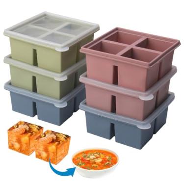 Imagem de Bandeja de silicone para freezer de 1/2 xícara com tampa, pacote com 6 moldes para freezer para preparação de refeições e congelamento de vários molhos e outros pratos, faz com que 24 porções de cubos