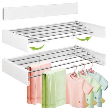 Imagem de ZdwCyl Estante de secagem de roupas montado na parede de 81 cm, suporte de parede dobrável, rack de secagem, economiza espaço para roupas, retrátil, dobrável, suporte de lavanderia dobrável, branco