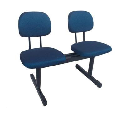 Imagem de Cadeira longarina 2 lugares sala de espera recepção tecido azul preto 