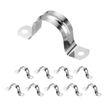 Imagem de HARFINGTON 50 braçadeiras de conduíte de 32 mm de 32 mm, braçadeira de tubo M32 U, correia rígida de aço inoxidável, suporte em forma de U com dois furos para fixação de fio de mangueira de tubo