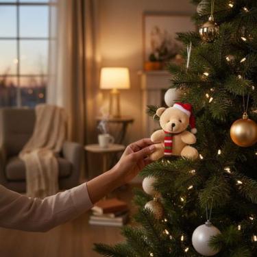 Imagem de Kit 12 Ursinho Natalino Enfeite Arvore de Natal Pelúcia 12cm - MultiA