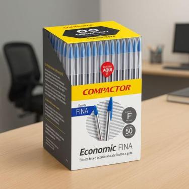 Imagem de Caixa 50 Canetas Esferográficas Compactor Economic Escrita Fina Ponta 