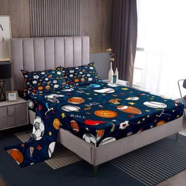 Imagem de Conjunto de cama Feelyou Sports Theme 3D Blue Ball King Size