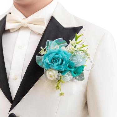 Imagem de Cerimônia de casamento Boutonniere TINGE TIME para homens, azul-petról