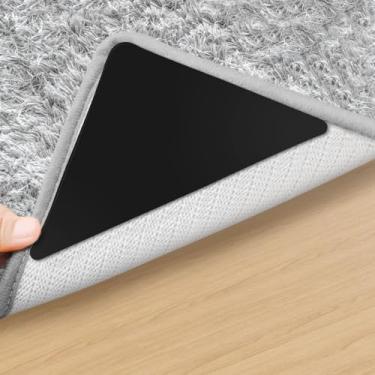 Imagem de 12 peças de fita de tapete, almofadas antiderrapantes para pisos e azulejos de madeira, fita de carpete reutilizável para tapetes de área, adesivos de tapete adesivo de dupla face mantêm os cantos