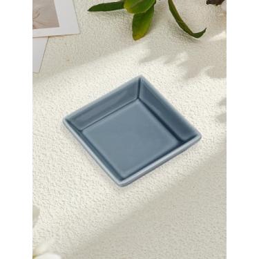Imagem de 1 bandeja de joias, pratos de porcelana em formato quadrado azul de aço claro, prato de servir lanche de cerâmica esmaltada inflamada para anéis, colares, pulseiras, decorações de casa, 10 x 10 x 2,6