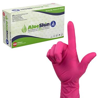 Imagem de Dynarex Luvas De Exame De Nitrilo Aloeskin, Magenta, Médio, Sem Látex, Sem Pó, Fórmula Calmante Com Vitamina E E Aloe Vera