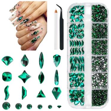 Imagem de 2052 peças de arte de unhas verde esmeralda strass vidro verde pingentes de unhas multiformas cristal flatback strass grandes pedras redondas pedras diamantes joias W ferramentas de escolha para unhas