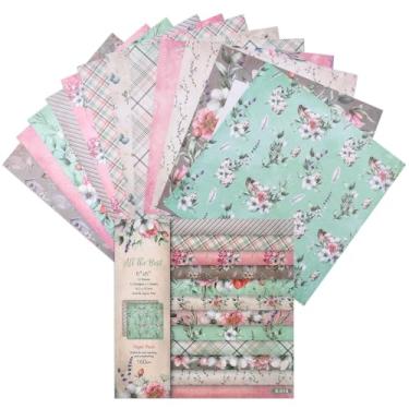 Imagem de 12 folhas de blocos de papel para scrapbook, 12 designs de 30,5 x 30,5 cm, papel de cartolina com padrão único de 30,5 cm x 30,5 cm, papel decorativo de 160 g/m², bloco de recortes para projetos DIY