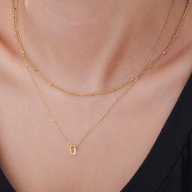 Imagem de Colar com pingente de letra A-Z com design de corrente em camadas, joia inicial personalizada para mulheres, F, Aço inoxidável, Sem Pedra Preciosa