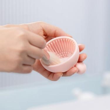 Imagem de Limpador de pincéis de maquiagem de silicone, tigela de escova, ferramenta de limpeza portátil para escovas, puffs de pó e esponjas (rosa)