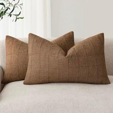 Imagem de Foindtower Conjunto de 2 capas decorativas de linho xadrez de almofada neutra para casa de fazenda para almofada lombar moderna boho decoração de casa para sofá, poltrona, quarto, sala de estar, 30 ×