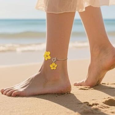 Imagem de Tornozeleira de flor para mulheres 2025 Boho floral delicada pulseira feminina verão praia pé joias (), 9.4IN, Liga metálica, Sem Pedra Preciosa