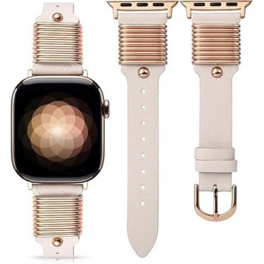 Imagem de Pulseira de couro fina compatível com Apple Watch 38/40/41/42/44/45/46/49 mm - passadores elegantes de grife, para séries 10/9/8/7/6/5/4/3/2/1/Ultra/SE