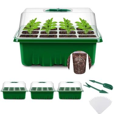 Imagem de 3 bandejas de sementes, kit de plantador com tampa de respiração ajustável, bandejas para iniciantes de mudas com cúpulas de umidade, cobre altura de 4,6 cm, bandejas de germinação de plantas de