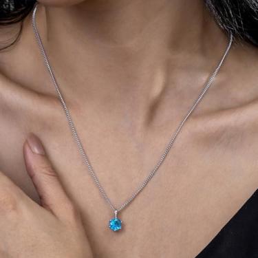 Imagem de Colar solitário com pingente de diamante para mulheres, diamante de corte redondo em cravação de pinos, elegante colar de corrente de prata, presente ideal para ela, F, Aço inoxidável, Sem Pedra