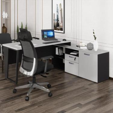 Imagem de Escrivaninha Com Balcão Lateral 170cm 1 Porta 2 Gavetas Multimóveis Cr25307 Cinza Preto