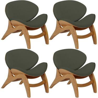 Imagem de Kit 4 Poltronas Decorativa Orgânica Sala Living Kadosh L02 Linho Verde Musgo - Lyam Decor