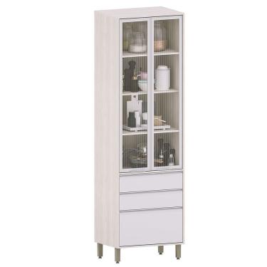 Imagem de Paneleiro Alto Para Cozinha Com Portas De Vidro Atenas Cinza Cristal/vidro Canelado