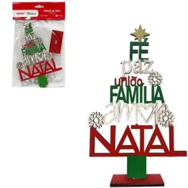 Imagem de Enfeite de Mesa Natalino em Madeira – Árvore com Palavras Decorativas | Decoração de Natal para Sala, Escritório, Lavabo e Mesa de Jantar | Charme e Elegância