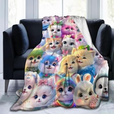 Imagem de Graetvik Cobertor de flanela de gato multicolorido 127 cm x 101 cm, design multicolorido com estampa de gato, leve para todas as estações, estilo moderno, lavável na máquina