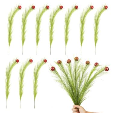 Imagem de MUUPEG Decorações de topo de árvore de Natal, 43 cm, hastes verdes artificiais, verde-limão, palitos de árvore encaracolados com bola vermelha para guirlanda de Natal, casa, escritório, festa