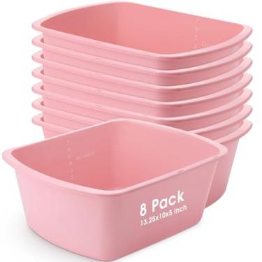 Imagem de Honeydak Pacote com 8 lavatórios de plástico, rosa, baldes graduados, retangulares, de plástico, hospital, cabeceira, lavatório para limpeza de pés, banho, pratos, limpeza facial