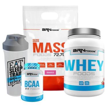Imagem de Kit Size Mass Foods 3Kg+ Whey Foods 900G+ Bcaa 100G 600Ml - Brn Foods
