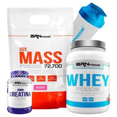Imagem de Kit Hipercalórico Size Mass 3Kg + Whey Foods 900G + Creatine - Brn Foo
