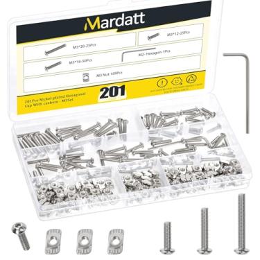 Imagem de Mardatt 201 peças de porcas em T deslizantes M3 com kit de parafusos de cabeça de botão sextavado, parafuso métrico de aço carbono com porca T de cabeça de martelo, chave sextavada para perfil de