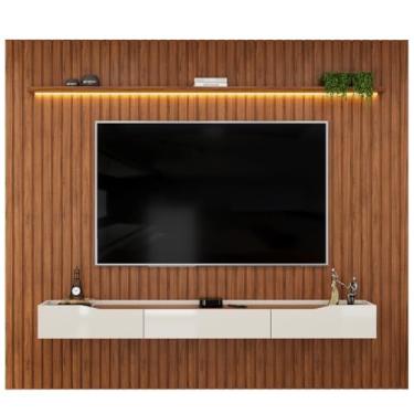 Imagem de Painel Para Tv Até 90 Polegadas 2,75m Ripado Autêntico Com Led Montreal Com Nicho Efraín Madeirado/Off White