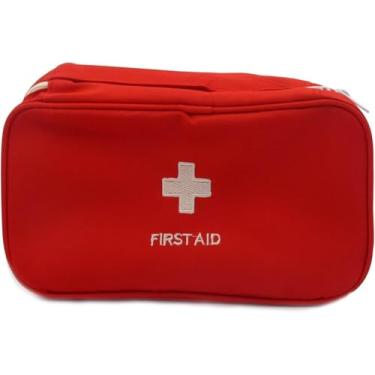 Imagem de Bolsa de Primeiros Socorros P – Organizador de Remédios e Kit de Emergência Compacto | Leve, Resistente e Portátil para Viagens, Casa e Carro | Compartimentos e Fechamento com Zíper (Vermelho)