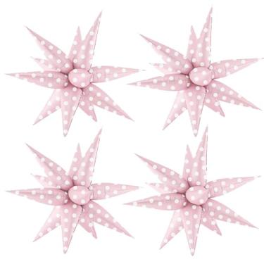 Imagem de 4 balões de estrelas explosivas de bolinhas rosa