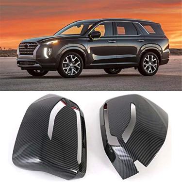 Imagem de Bishop Tate Adequado para Hyundai Palisade 2020 2021 Capas de espelho de porta de grão de fibra de carbono tampas de espelho retrovisor lateral exterior do carro acessórios ABS 2 peças