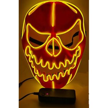 Imagem de SHANJIA Máscara de Halloween, máscara iluminada, crânio assustador com iluminação LED para festival de Halloween, cosplay, baile de máscaras, festa de carnaval (amarelo)