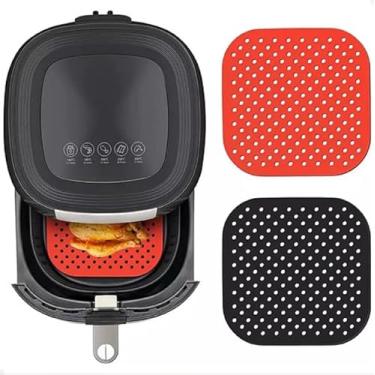 Imagem de KIT 2 Tapete Protetor de Silicone para Air Fryer - Proteção e Facilidade na Limpeza - Quadrado - Lavável - Reutilizável (Preto e Vermelho)