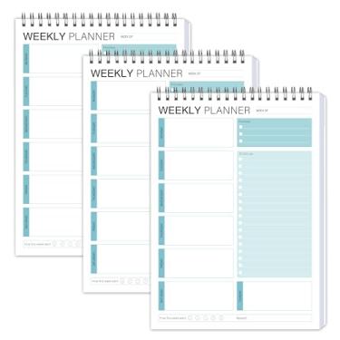Imagem de Bloco de notas planejador semanal de 3 peças, bloco de planejamento em espiral sem data, organizador semanal para estudantes, agenda semanal para trabalho e vida diária, 52 folhas, 16,5 x 25 cm (verde